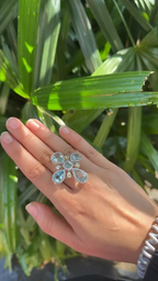 18k White Gold Statement Ring - Natural Aquamarine & Yellow Diamond Cocktail Ring