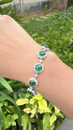 7.70 Ct. Burmese Jadeite & Diamond Bracelet - 18k White Gold Handmade Women Bracelet