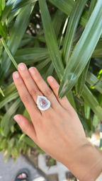 Natural Pink Kunzite & Mother Of Pearl Ring - 18k White Gold Diamond Handmade Ring