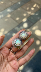 18k White Gold Diamond Stud Earrings - Natural Ethiopian Opal & Multi Sapphire Briolette Stud Earrings