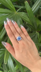 Natural Blue Sapphire Diamond Cocktail Ring - 18k White Gold Handmade Ring
