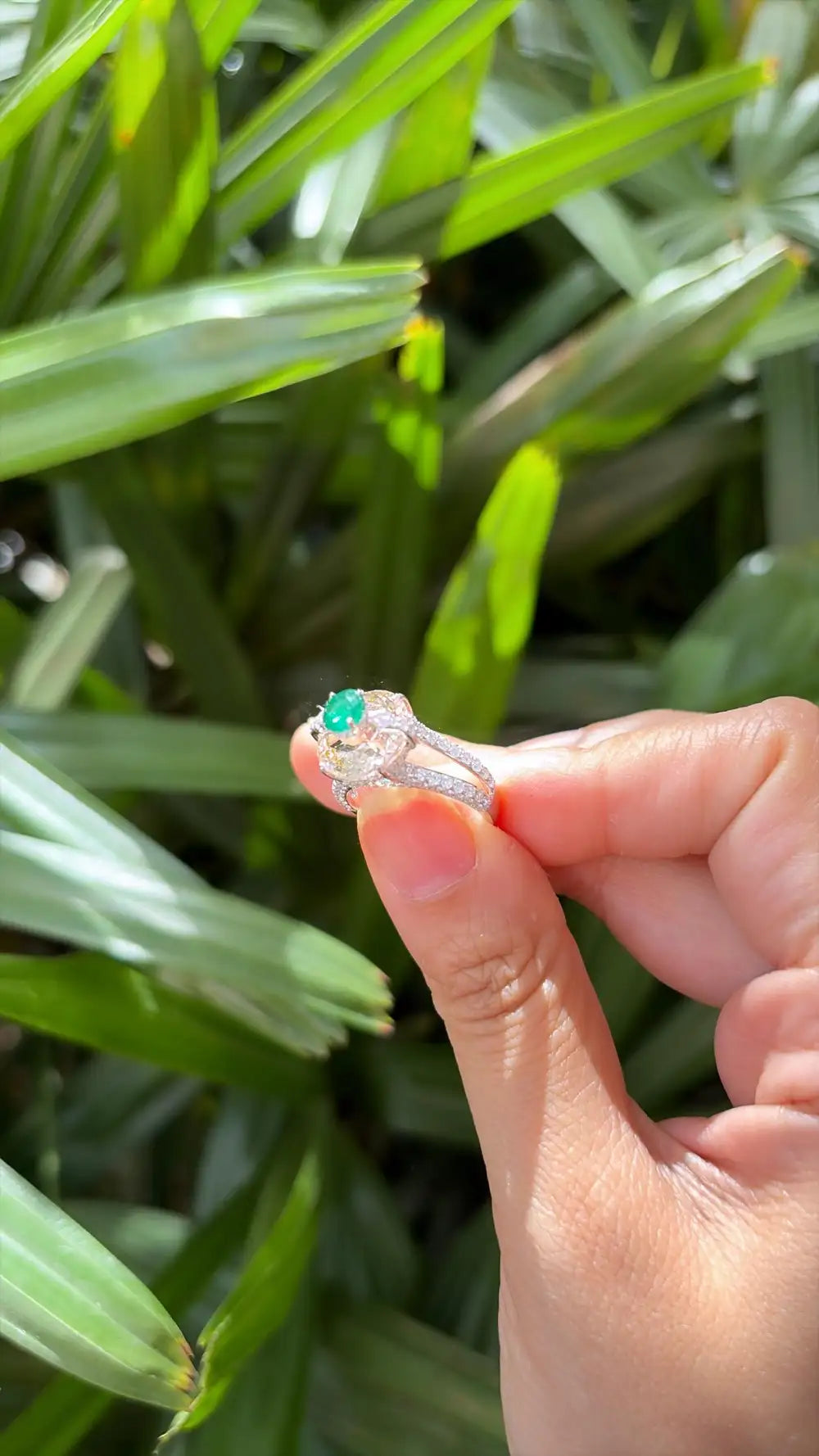 Natural Morganite & Zambian Emerald Gemstone Ring - 18k White Gold Diamond Ring