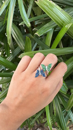 Natural Blue Sapphire & Tsavorites Ring - 18k White Gold Diamond Wrap Ring