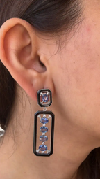 5.59 Ct. Oval Cut Ceylon Blue Sapphire 18k White Gold Earrings - Natural Diamond & Black Onyx Dangle Earrings