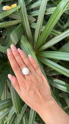 18k White Gold Diamond Dome Ring - Natural Ethiopian Opal & Multi Sapphire Ring