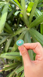 Pink Sapphire & Zambian Emerald Cocktail Ring - 18k White Gold Diamond Ring