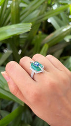 18k White Gold Diamond Cocktail Ring - Natural Zambian Emerald & Blue Sapphire Ring