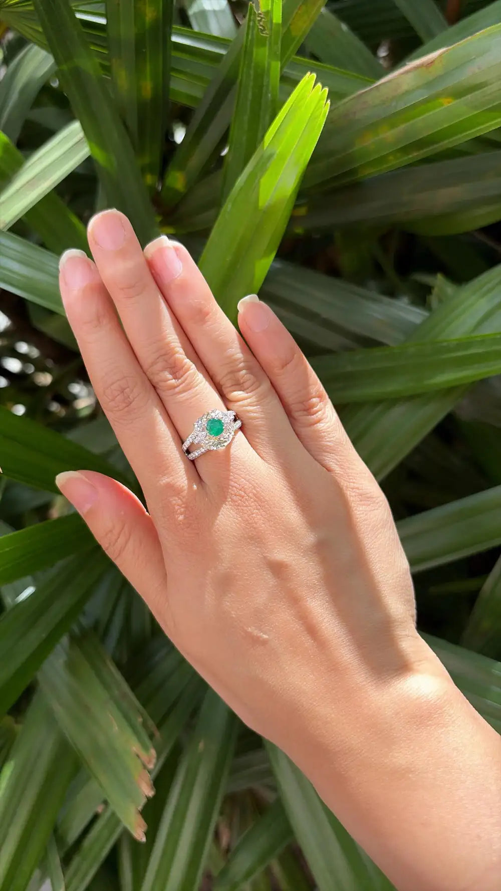 Natural Morganite & Zambian Emerald Gemstone Ring - 18k White Gold Diamond Ring