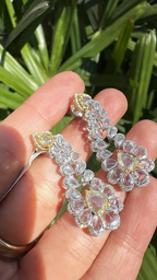 Natural Yellow & White Rose Cut Diamond Dangle Earrings - 18k White Gold Chandelier Earrings