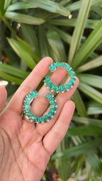 Natural Zambian Emerald Gemstone Hoop Earrings - 18k White Gold Diamond Handmade Hoop Earrings