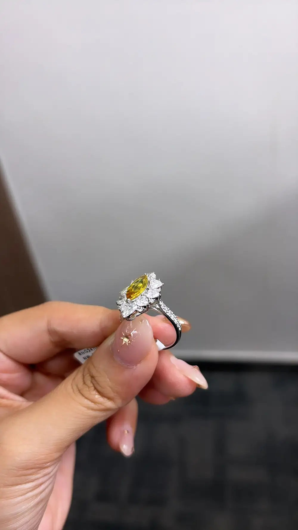 Natural Yellow Sapphire Gemstone Ring - 18k White Gold Diamond Handmade Ring