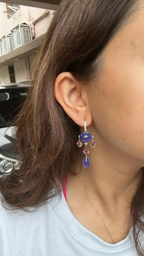 18k White Gold Diamond Earrings - Natural Tanzanite & Tourmaline Gemstone Dangle Earrings