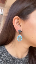 52.67 Ct. Blue Topaz & Black Onyx Gemstone Dangle Earrings - 18k White Gold Diamond Earrings