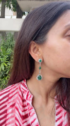 18k White Gold Diamond Dangle Earrings - Natural Emerald Gemstone Chandelier Earrings