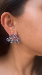 18k White Gold Diamond Stud Earrings - Natural Blue & Pink Sapphire Women Jewelry