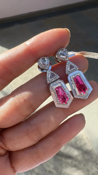 Natural Mozambique Ruby & Pearl Dangle Earrings - 18k White Gold Rose Gold Handmade Earrings