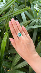 Zambian Emerald & Pink Sapphire Gemstone Ring - 18k White Gold Diamond Ring