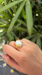 18k Yellow Gold Diamond Ring - Natural Multi Sapphire & Ethiopian Opal Wedding Ring