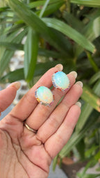 Ethiopian Opal & Multi Sapphire Stud Earrings - 18k White Gold Diamond Stud Earrings