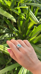 18k White Gold Tapered Baguette Diamonds Engagement Ring - Natural Pear Shape Zambian Emerald Wedding Ring