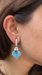18k White Gold Turquoise & Tanzanite Dangle Earrings - Natural Diamond Earrings