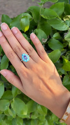 Natural Tanzanite & Turquoise Enamel Wedding Ring - 18k White Gold Diamond Engagement Ring