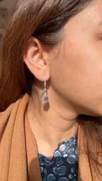 18k White Gold Diamond Dangle Earrings - Natural Ruby & Hand Carved Aquamarine Earrings