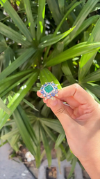 Natural Zambian Emerald & Blue Sapphire Cocktail Ring - 18k White Gold Yellow Diamond Ring