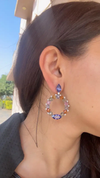 18k White Gold Diamond Dangle Earrings - Natural Tanzanite & Multi Sapphire Earrings