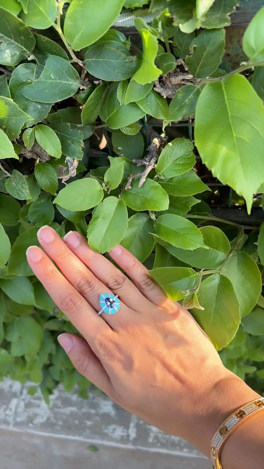 Natural Tanzanite & Turquoise Enamel Wedding Ring - 18k White Gold Diamond Engagement Ring