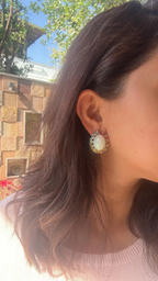 Natural Ethiopian Opal & Multi Sapphire Stud Earrings - 18k White Gold Diamond Earrings