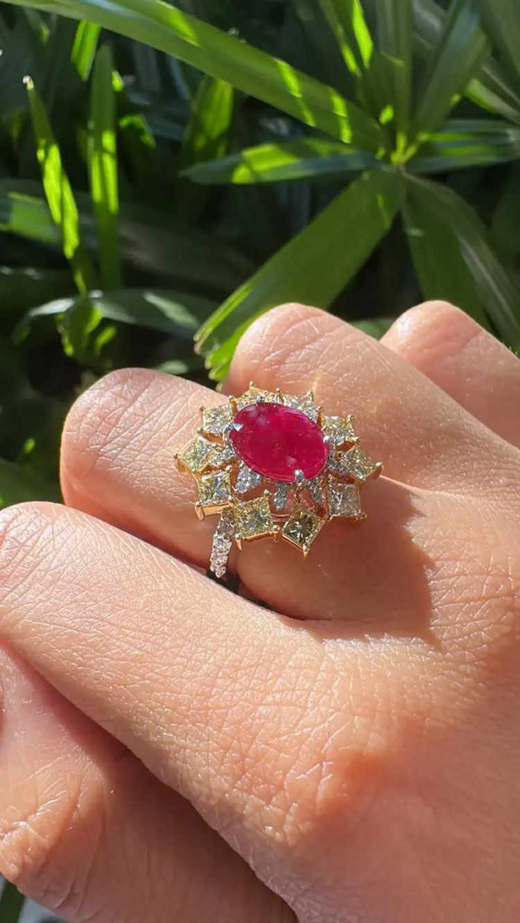 Natural Mozambique Ruby Engagement Ring - 18k White Gold Diamond Ring