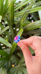 Natural Rubellite & Blue Enamel Ring - 18k White Gold Diamond Handmade Dome Ring