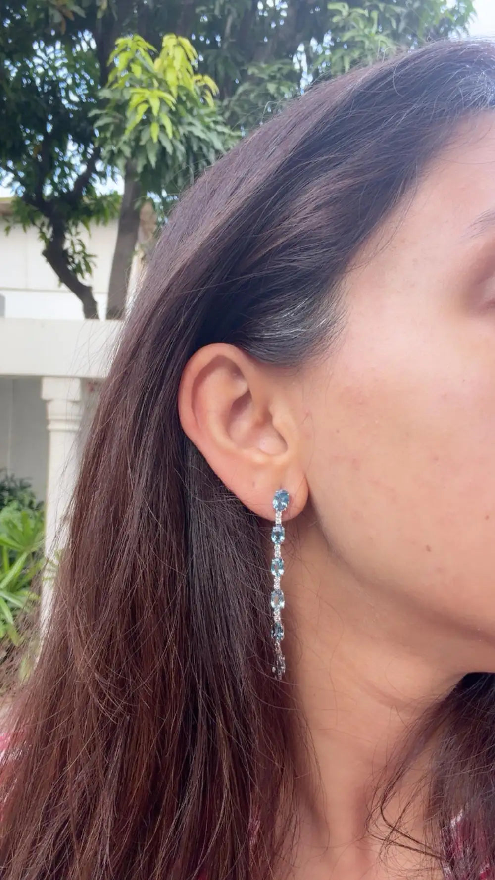 18k White Gold Diamond Dangle Earrings - Natural Aquamarine Gemstone Dangle Earrings