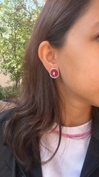 Natural Ruby Gemstone Round Stud Earrings - 18k White Gold Diamond Tiny Earrings