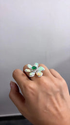 Ethiopian Opal & Zambian Emerald Gemstone Cocktail Ring - 18k White Gold Diamond Ring