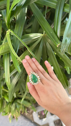 18k White Gold Diamond Handmade Ring - Natural Zambian Emerald Statement Ring