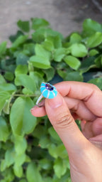Natural Tanzanite & Turquoise Enamel Wedding Ring - 18k White Gold Diamond Engagement Ring