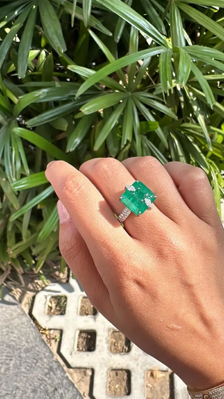 Natural Zambian Emerald Diamond Ring - 18k White Gold Handmade Ring - Gold Diamond Women Ring Gift