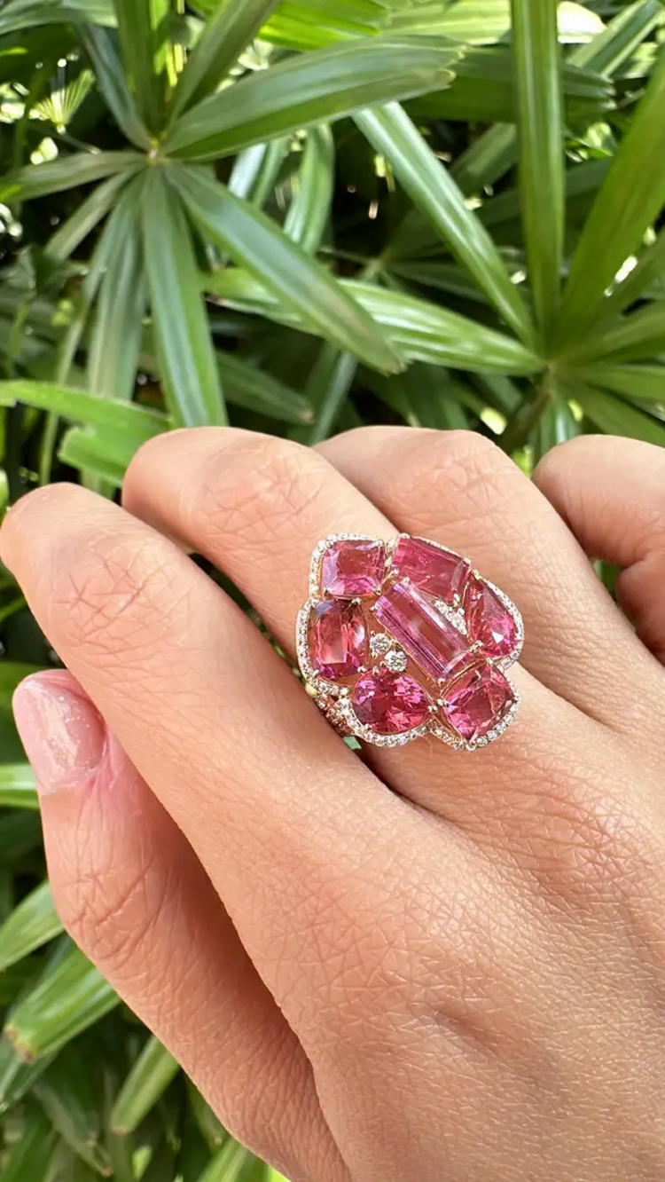 Natural Tourmaline Gemstone Ring - 18k Rose Gold Diamond Women Ring