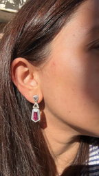 Natural Mozambique Ruby & Pearl Dangle Earrings - 18k White Gold Rose Gold Handmade Earrings