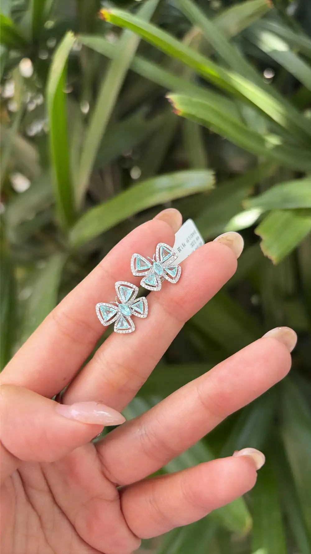 18k White Gold Diamond Stud Earrings - Natural Paraiba Tourmaline Butterfly Stud Earrings