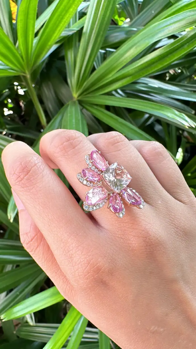 18k Rose Gold Diamond Wedding Ring With Morganite & Pink Sapphire Gemstone Main Image