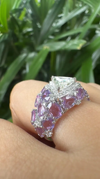 18k White Gold Rose Cut Diamond Ring - Natural Multi Sapphire Wedding Ring