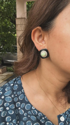 Natural Black Onyx & Ethiopian Opal Stud Earrings - 18k White Gold Diamond Handmade Earrings