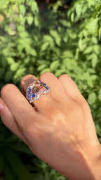 18k White Gold Diamond Ring - Natural Morganite & Tanzanite Gemstone Cocktail Ring