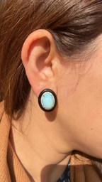 Natural Ethiopian Opal & Black Onyx Stud Earrings - 18k White Gold Diamond Stud Earrings