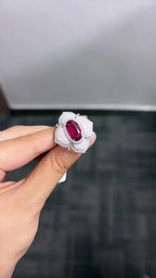 18k White Gold Diamond Ring - Natural Rubellite & Pink Opal Ring