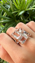 Natural Morganite Gemstone Cocktail Ring - 18k Rose Gold Diamond Ring