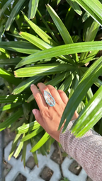 30.03 Ct Pear Shape Aquamarine Gold Ring - 18k White Gold Rose Cut Diamond Ring